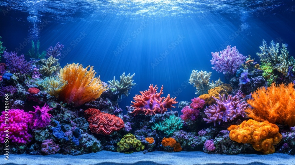 Obraz premium Vibrant Coral Reef Aquarium Displaying Underwater Marine Life