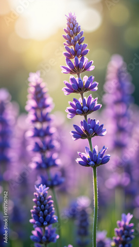 Lush purple lavender field in natural light