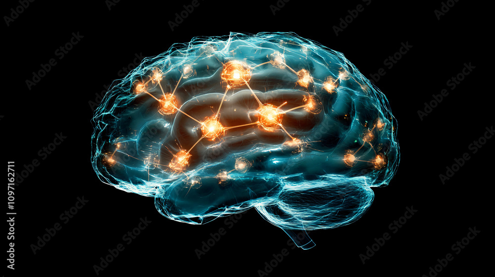 Intricate web of neurons firing and communicating in a transparent human brain, representing cognition, recollection, and awareness Intricate web of neurons firing and communicating in a transparent human brain, representing cognition, recollection, and awareness