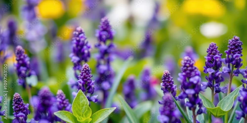 Abstract close-up of purple flower petals and leaves with intricate details, decorative, summer