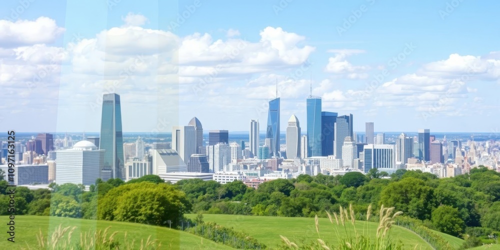 Abstract triple exposure image effect featuring overlapping layers of nature, cityscape, and geometric shapes, geometric, cityscape, nature Abstract triple exposure image effect featuring overlapping layers of nature, cityscape, and geometric shapes, geometric, cityscape, nature