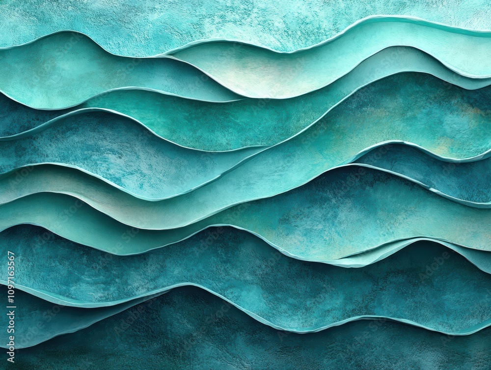Abstract wavy layers in shades of teal, evoking water and fluidity. Abstract wavy layers in shades of teal, evoking water and fluidity.