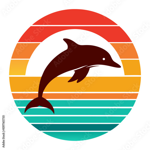 Retro Vector Dolphin Design Coastal Sunset Digital Art Vibrant Colors Creative Concept