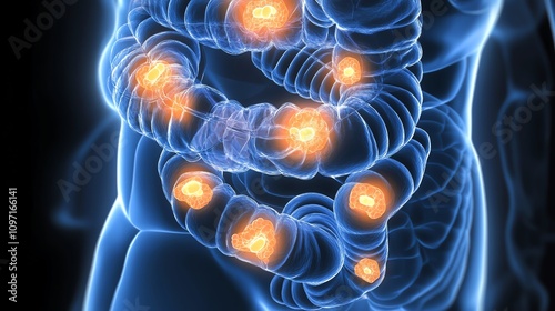 The large intestine with a pill passing through various connecting points photo