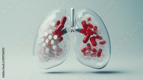 Lungs breathing with a pill stimulating respiration photo