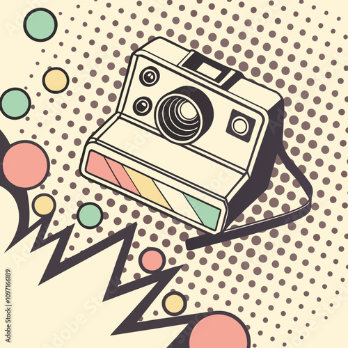 Retro Vector Camera Illustration Pop Art Style Creative Design Colorful Environment Unique Perspective