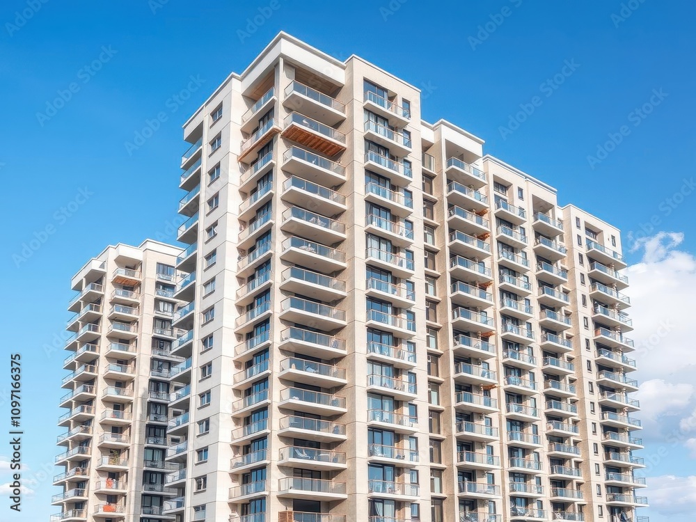 Modern high-rise apartment building with sleek design and floor plans, modern, construction, skyscraper Modern high-rise apartment building with sleek design and floor plans, modern, construction, skyscraper
