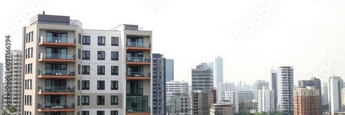 Modern modular apartment block with sleek design and geometric shapes, featuring spacious balconies and large windows, apartment, shapes, cityscape