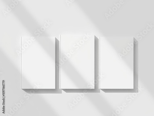 Three sizes of book cover mockup featuring a blank book cover with soft shadows, perfect for showcasing your design concepts, shadow, concept
