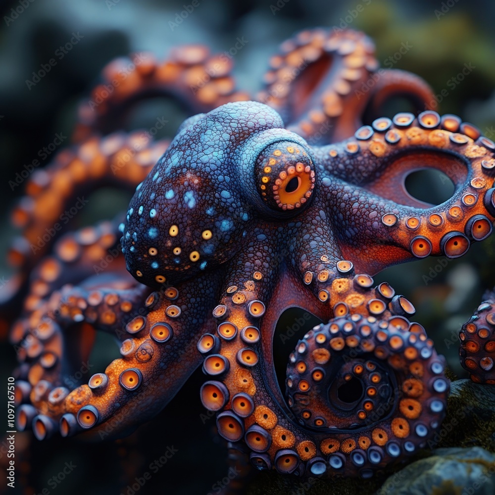 Obraz premium A vibrant octopus showcasing intricate textures and colors in its underwater habitat.