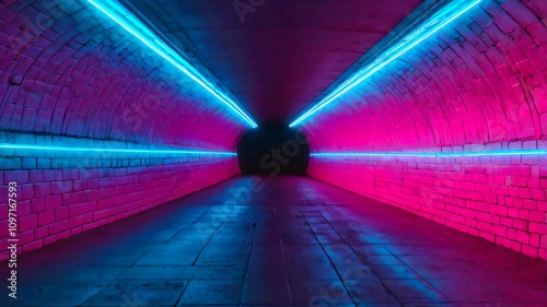  AI GENERATE background, glowing neon tunnel with gradient lights transitioning from electric blue to hot pink