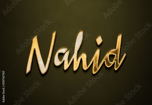 Old gold text effect of Arabic name Nahid with 3D glossy style Mockup. photo