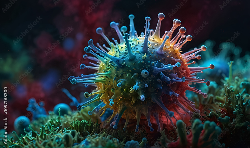 Bacteria and viruses with vivid textures on blurred backgrounds. Bacteria and viruses with vivid textures on blurred backgrounds.