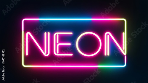 Vibrant neon sign displaying the word "NEON" in pink, blue, and green glowing lights against a dark background.