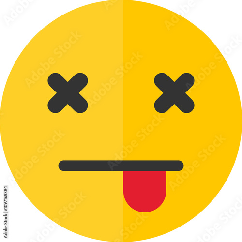 Flat emoji face with crossed-out eyes and tongue sticking out, depicting a humorous or exaggerated dead expression, designed in bold colors and minimalistic style
