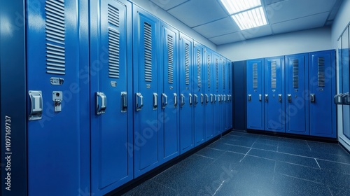 Modern Blue Lockers in a Fitness Club Locker Room for Secure Storage. Generative AI