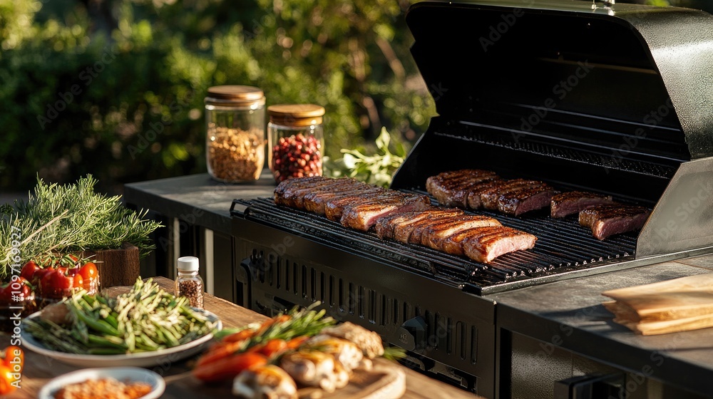 Grilling delicious steaks outdoors backyard cooking demonstration sunny environment close-up view culinary experience Grilling delicious steaks outdoors backyard cooking demonstration sunny environment close-up view culinary experience