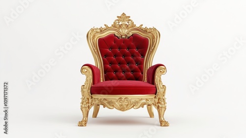 Elegant Red and Gold King Throne Isolated on a White Background for Royal Decor. Generative AI photo