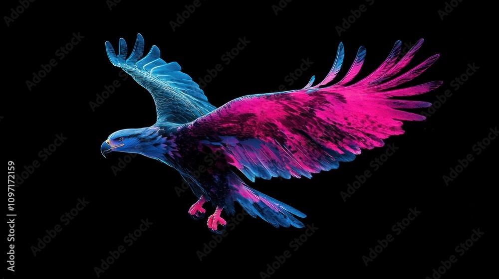 A vibrant digital illustration of an eagle in flight, showcasing vivid colors against a dark background. A vibrant digital illustration of an eagle in flight, showcasing vivid colors against a dark background.