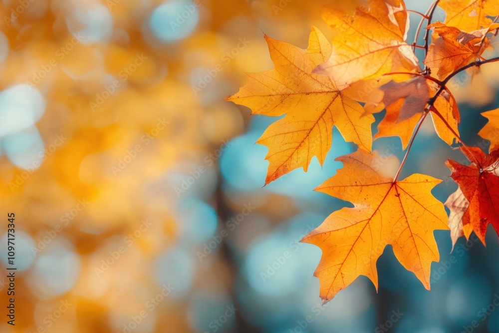 Vibrant autumn leaves illuminated by sunlight in a serene forest setting Vibrant autumn leaves illuminated by sunlight in a serene forest setting