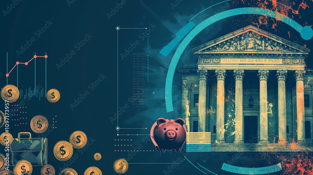 Obraz premium Financial Growth and Saving Concept: Poggy Bank, Coins and Bank Finance