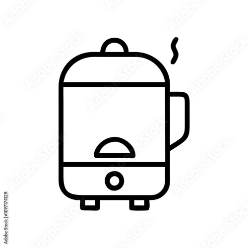 Electric boiler icon in minimalist style, black and white design, copy space