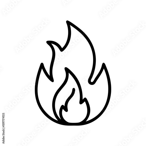 Fire icon in minimalist style, black outline design
