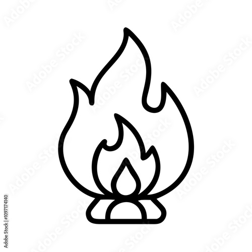 Burning fire icon in minimalist style, black outline design