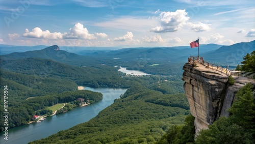 Chimney Rock View Overlooking Lake Lure and Natural Beauty in North Carolina. Generative AI