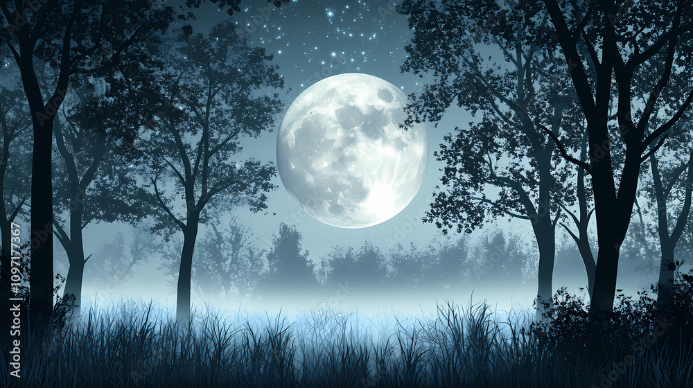 Moonlit forest with background illustration. Moonlight Shadow Forest. Illustration Moonlit forest with background illustration. Moonlight Shadow Forest. Illustration