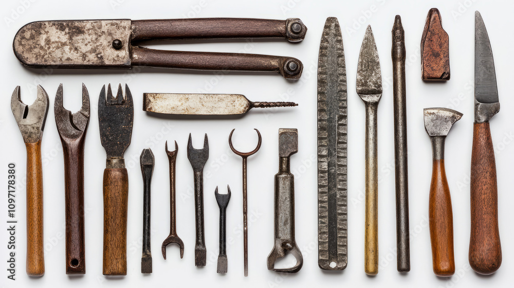 Various hand tools with a white background 
