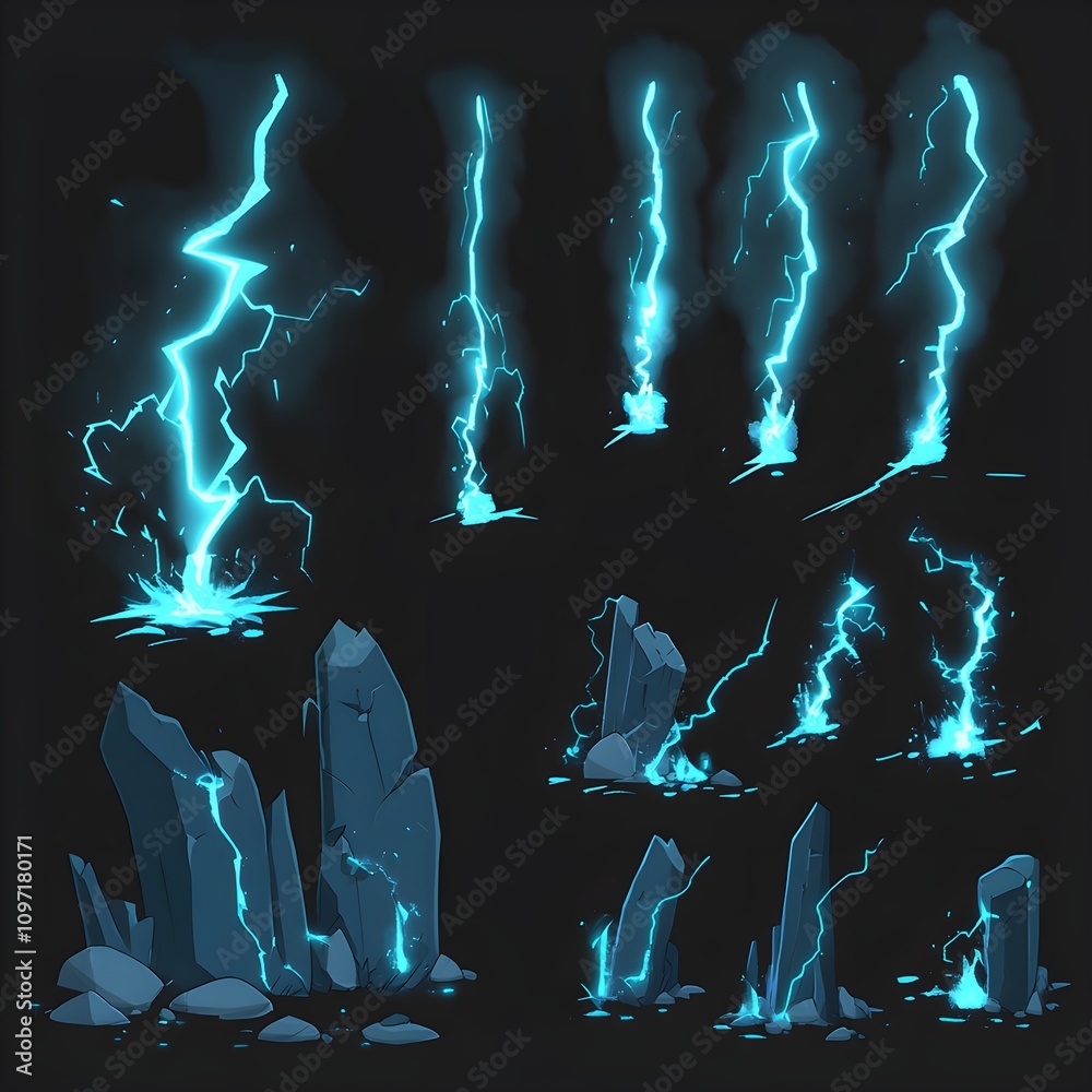 cartoon lightning animation animated frames of electric strike magic ...
