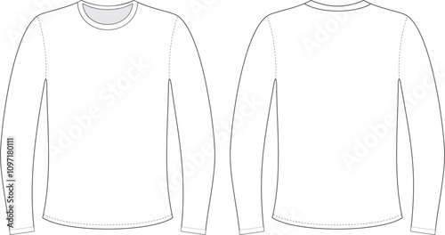 Long Sleeve T shirt Technical Fashion flat sketch Vector illustration template