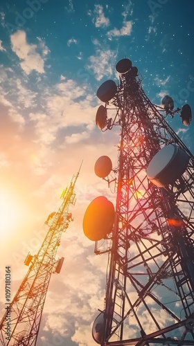 antenna tower of telecommunication and phone base station with tv and wireless internet antennas