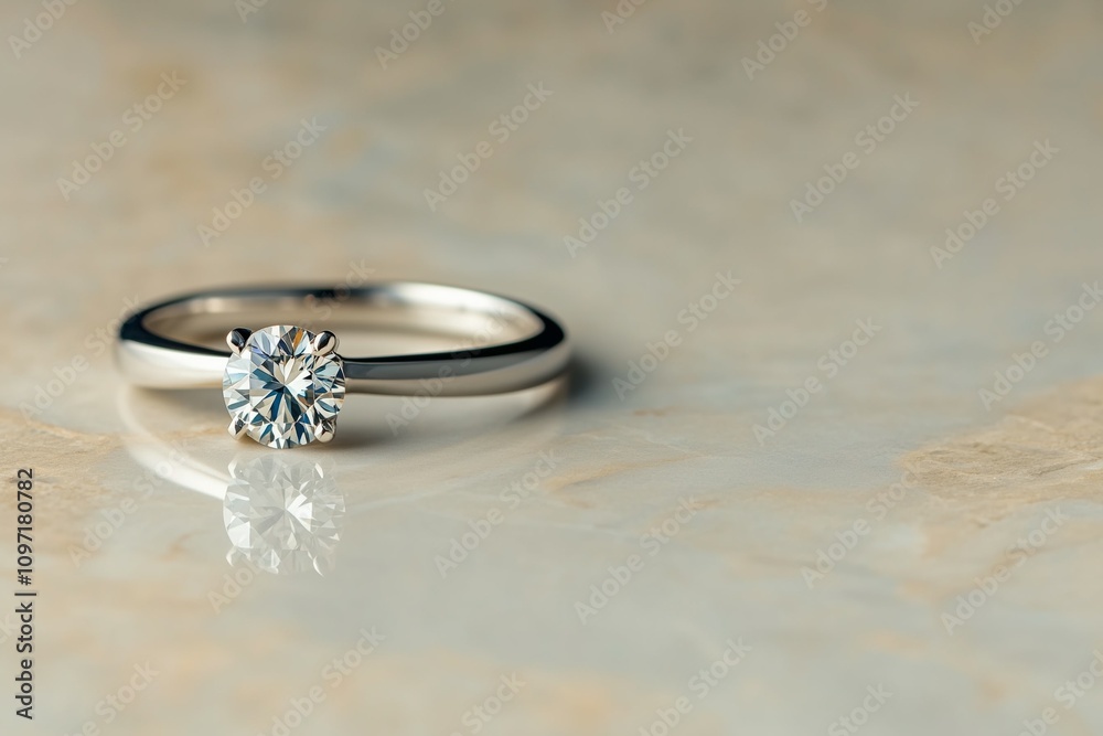 Solitaire Diamond Ring on Marble Surface Solitaire Diamond Ring on Marble Surface