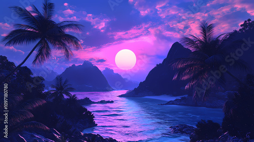 vaporwave mountains palm trees