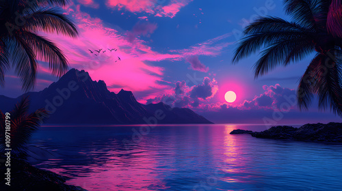 vaporwave mountains palm trees