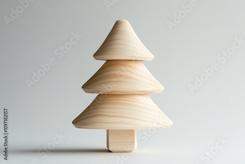 Wooden Christmas tree on plain background, minimal design photo