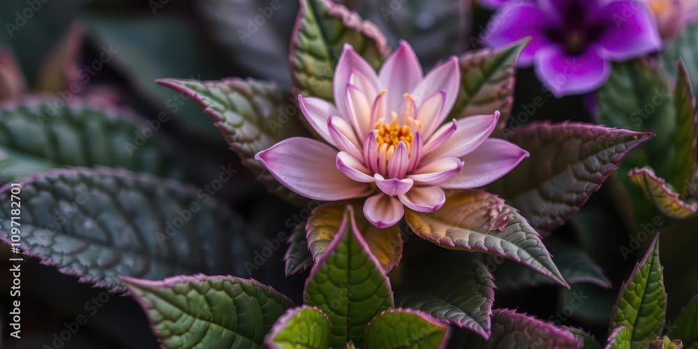 Vibrant purple flower petals and leaves, leaves, flower, close up