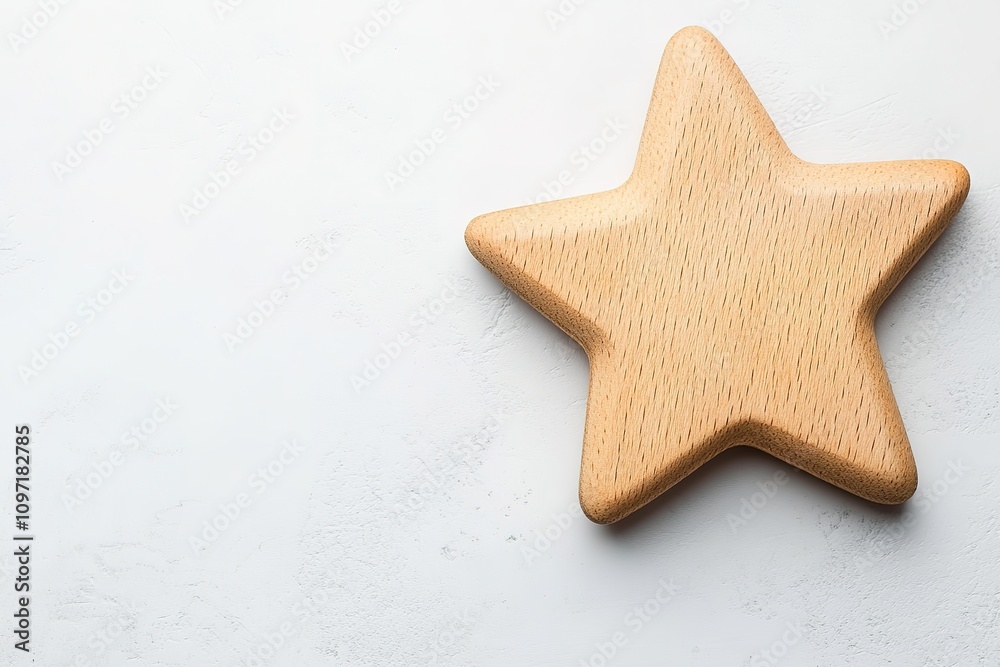 Wooden star on white surface, minimalism concept