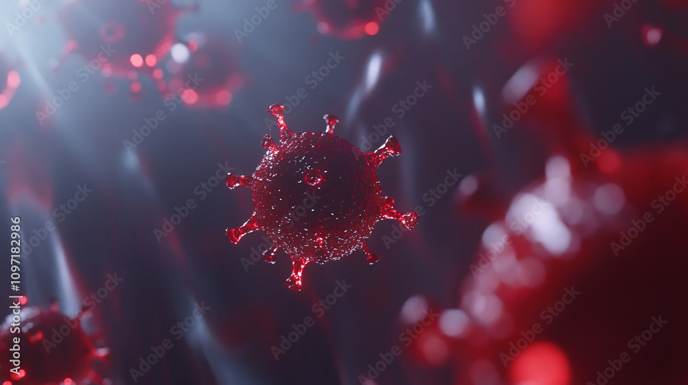 Microscopic view of coronavirus cells floating through the body, causing sickness and disease Microscopic view of coronavirus cells floating through the body, causing sickness and disease