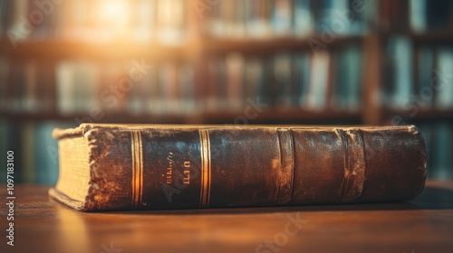 Wallpaper Mural Antique Leather Bound Book Rests On Wooden Table Torontodigital.ca