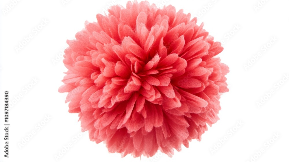 Fluffy pink pompom isolated on white background, perfect for crafts Fluffy pink pompom isolated on white background, perfect for crafts