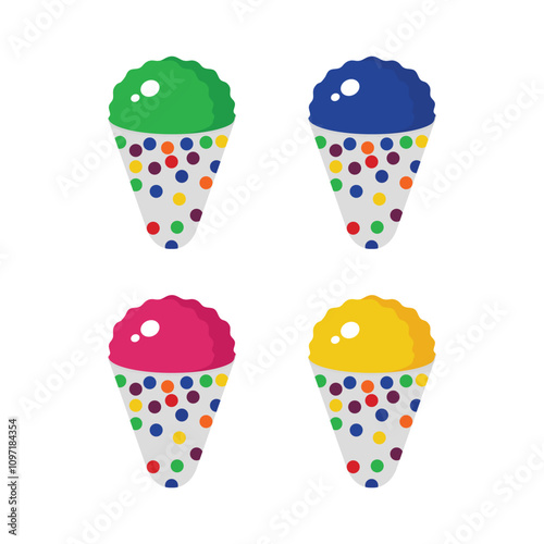 Set of shaved ice on cones vector modern illustration