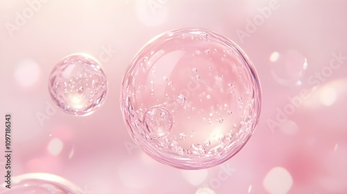 molecule inside transparent liquid bubble on soft background concept skin care cosmetics solution 3d rendering