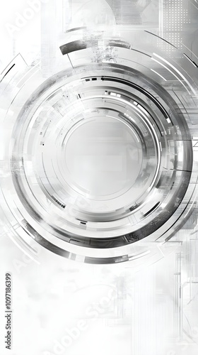 abstract grey and white technology background with various tech elements conveying a hi tech communication concept and innovation includes circle empty space for your text