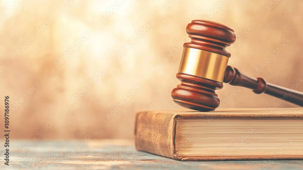 Legal Conformity - Judge's Gavel, Law Book, and Instruction Papers for Justice Concept