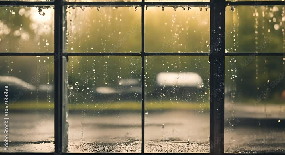 Summer rain on a window with droplets Video 4K