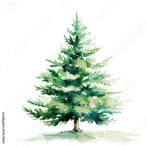 A watercolor illustration of a Christmas Tree, isolated on a white background. Christmas Tree vector.