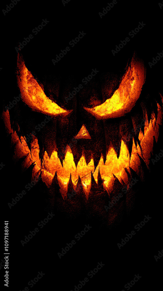 Horror-themed pumpkin with sharp teeth Horror-themed pumpkin with sharp teeth